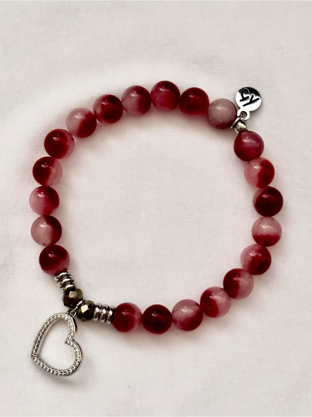 Red Beaded Bracelet with Heart Charm - Women Jewelry